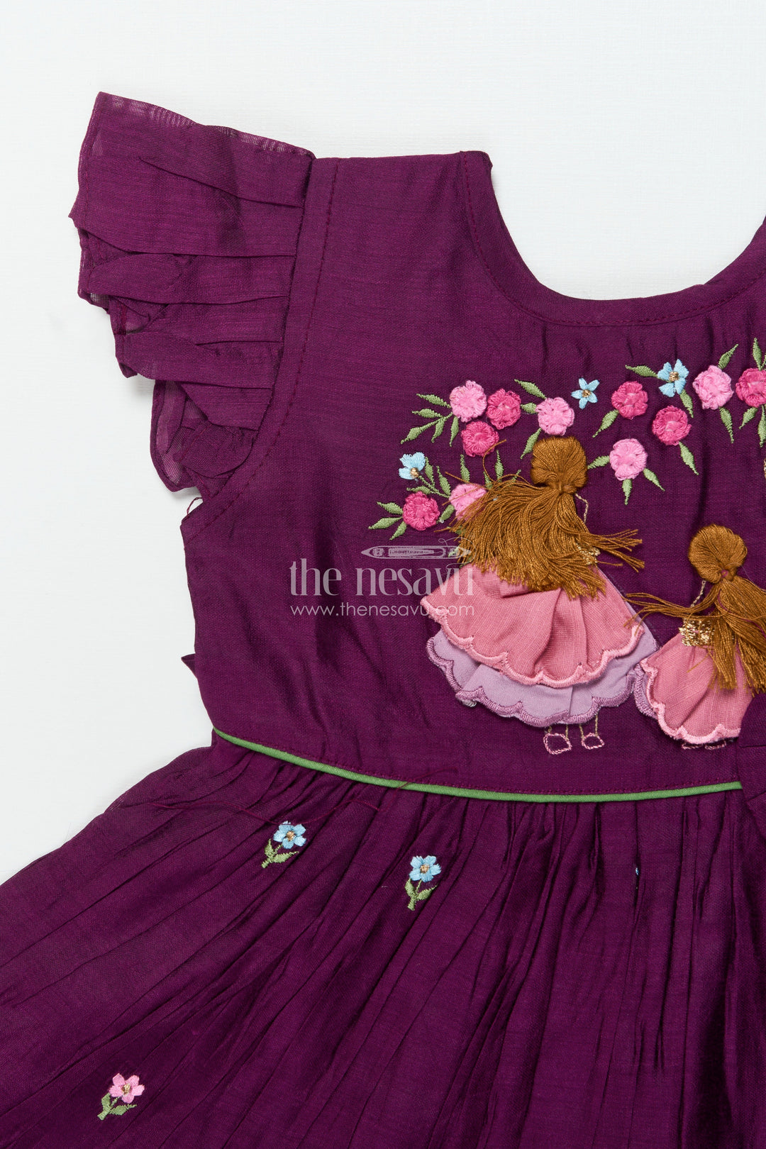 The Nesavu Girls Chanderi Frock Baby Girl Embroidered Frock for Pujas and Cultural Celebrations Nesavu Nesavu baby girl chanderi cotton frock floral embroidery festive school ethnic day