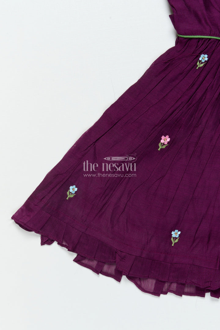 The Nesavu Girls Chanderi Frock Baby Girl Embroidered Frock for Pujas and Cultural Celebrations Nesavu Nesavu baby girl chanderi cotton frock floral embroidery festive school ethnic day