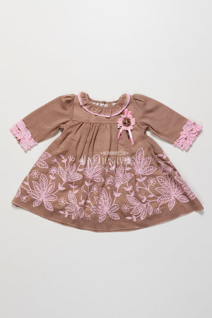The Nesavu Girls Fancy Frock Baby Girl Embroidered Frock for Traditional Celebrations and Gifting Nesavu 16 (1Y) / Brown GFC1867A-16 Nesavu baby girl embroidered georgette frock  ideal naming ceremonies traditional family events