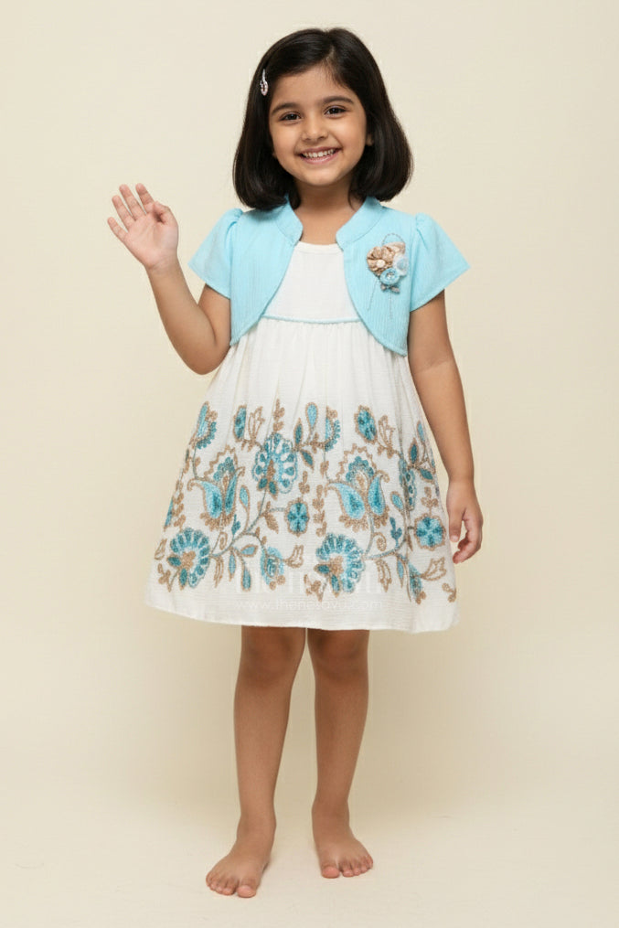 The Nesavu Girls Fancy Frock Baby Girl Embroidered Frock with Jacket for Festive Occasions Nesavu 16 (1Y) / Blue GFC1865B-16 Nesavu baby girl embroidered georgette frock jacket  ideal weddings festive family events