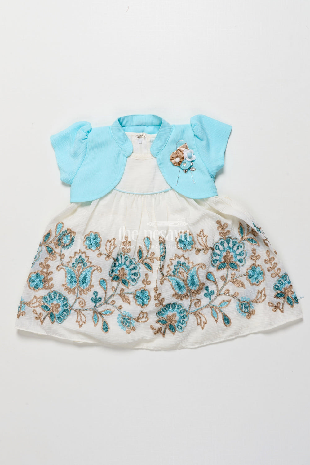 The Nesavu Girls Fancy Frock Baby Girl Embroidered Frock with Jacket for Festive Occasions Nesavu Nesavu baby girl embroidered georgette frock jacket  ideal weddings festive family events