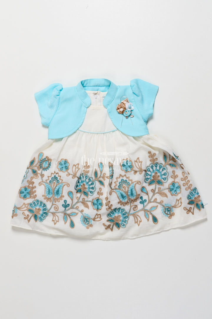 The Nesavu Girls Fancy Frock Baby Girl Embroidered Frock with Jacket for Festive Occasions Nesavu Nesavu baby girl embroidered georgette frock jacket  ideal weddings festive family events