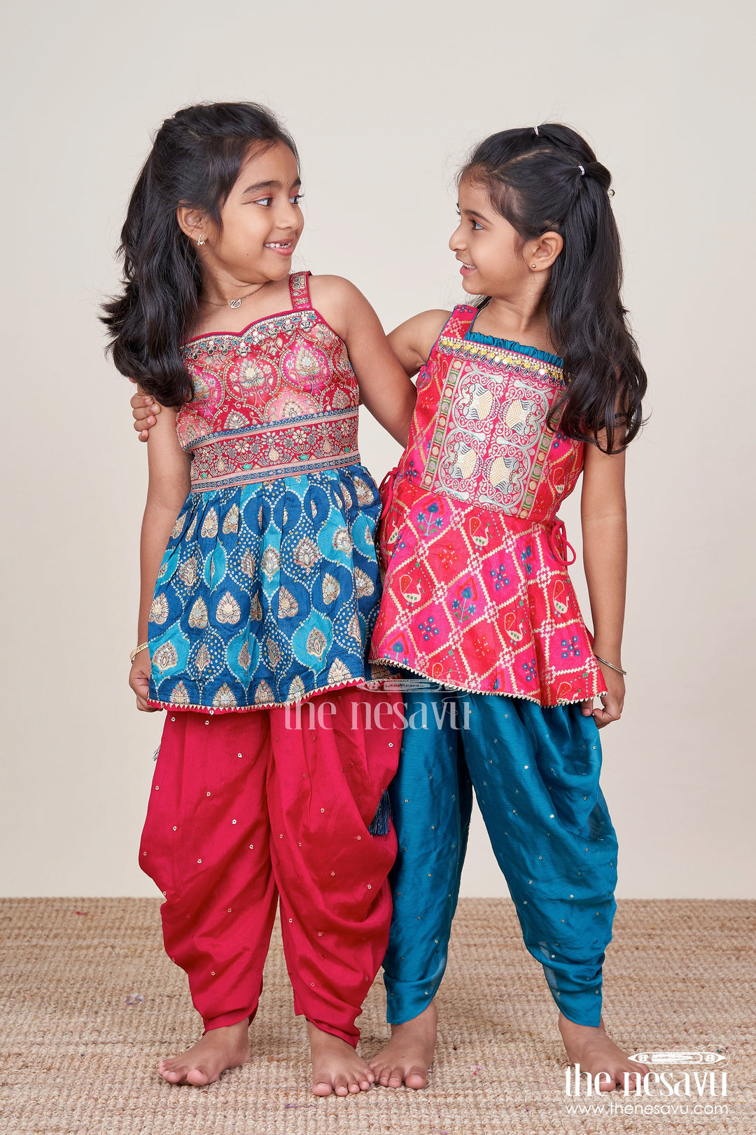 The Nesavu Girls Dothi Sets Baby Girl Ethnic Dhoti Set with Designer Yoke for Cultural Celebrations Nesavu Nesavu baby girl ethnic dhoti set designer blouse birthday festive occasions