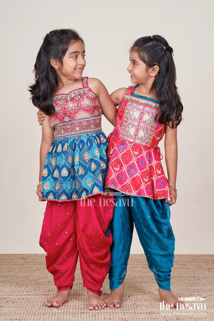 The Nesavu Girls Dothi Sets Baby Girl Ethnic Dhoti Set with Designer Yoke for Cultural Celebrations Nesavu Nesavu baby girl ethnic dhoti set designer blouse birthday festive occasions