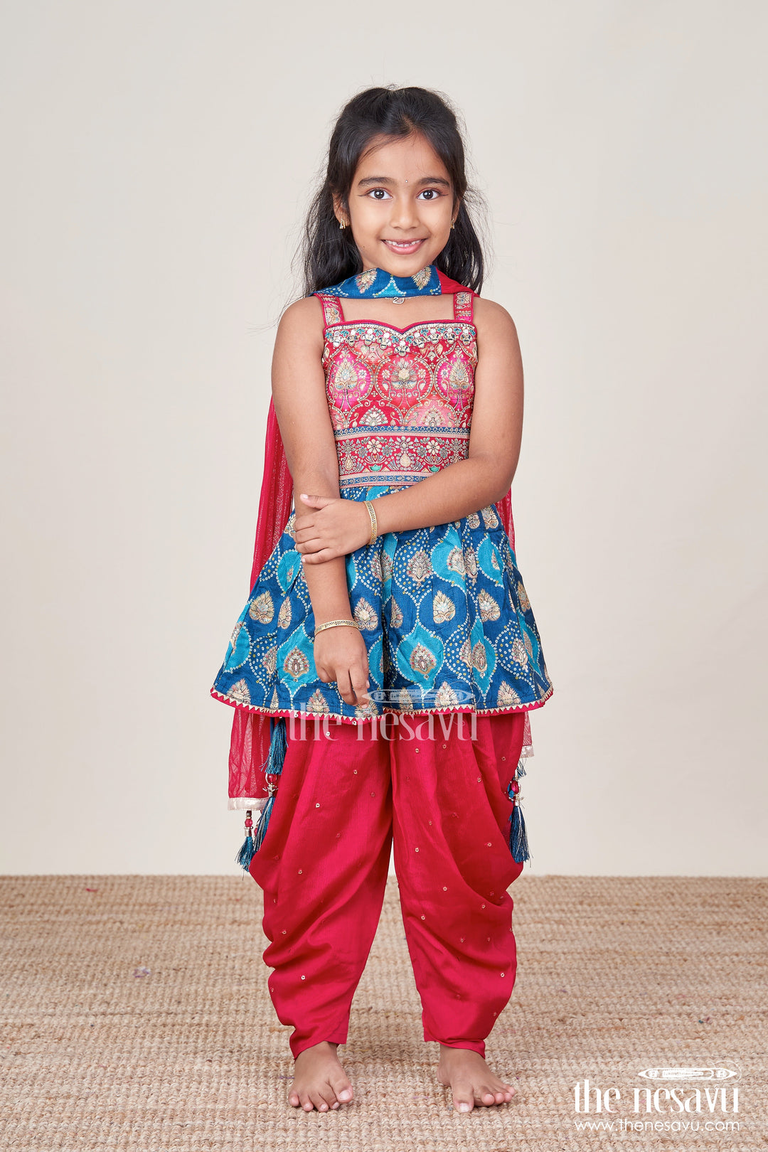 The Nesavu Girls Dothi Sets Baby Girl Ethnic Dhoti Set with Designer Yoke for Cultural Celebrations Nesavu Nesavu baby girl ethnic dhoti set designer blouse birthday festive occasions