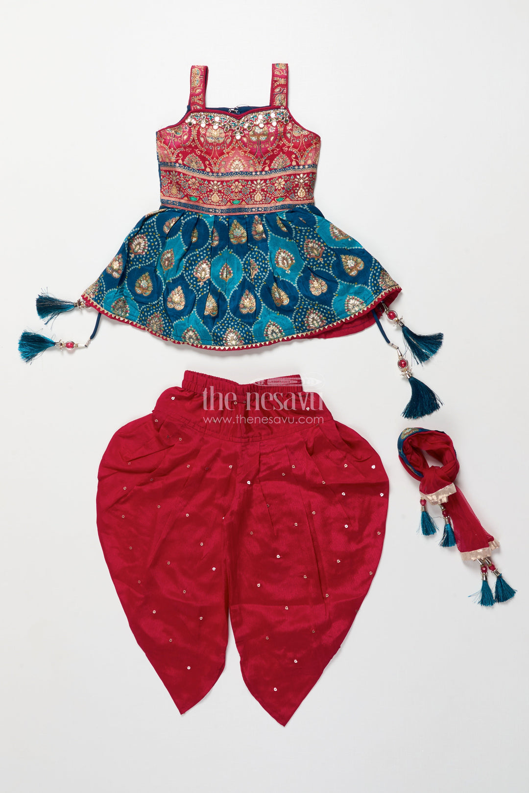 The Nesavu Girls Dothi Sets Baby Girl Ethnic Dhoti Set with Designer Yoke for Cultural Celebrations Nesavu Nesavu baby girl ethnic dhoti set designer blouse birthday festive occasions