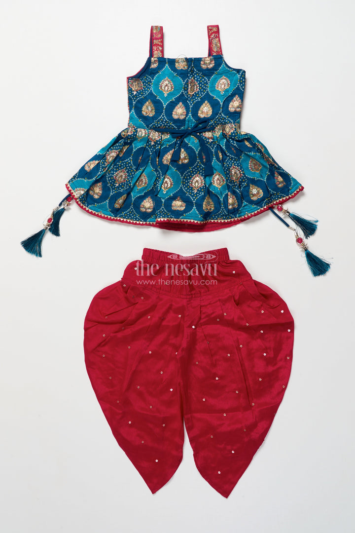 The Nesavu Girls Dothi Sets Baby Girl Ethnic Dhoti Set with Designer Yoke for Cultural Celebrations Nesavu Nesavu baby girl ethnic dhoti set designer blouse birthday festive occasions