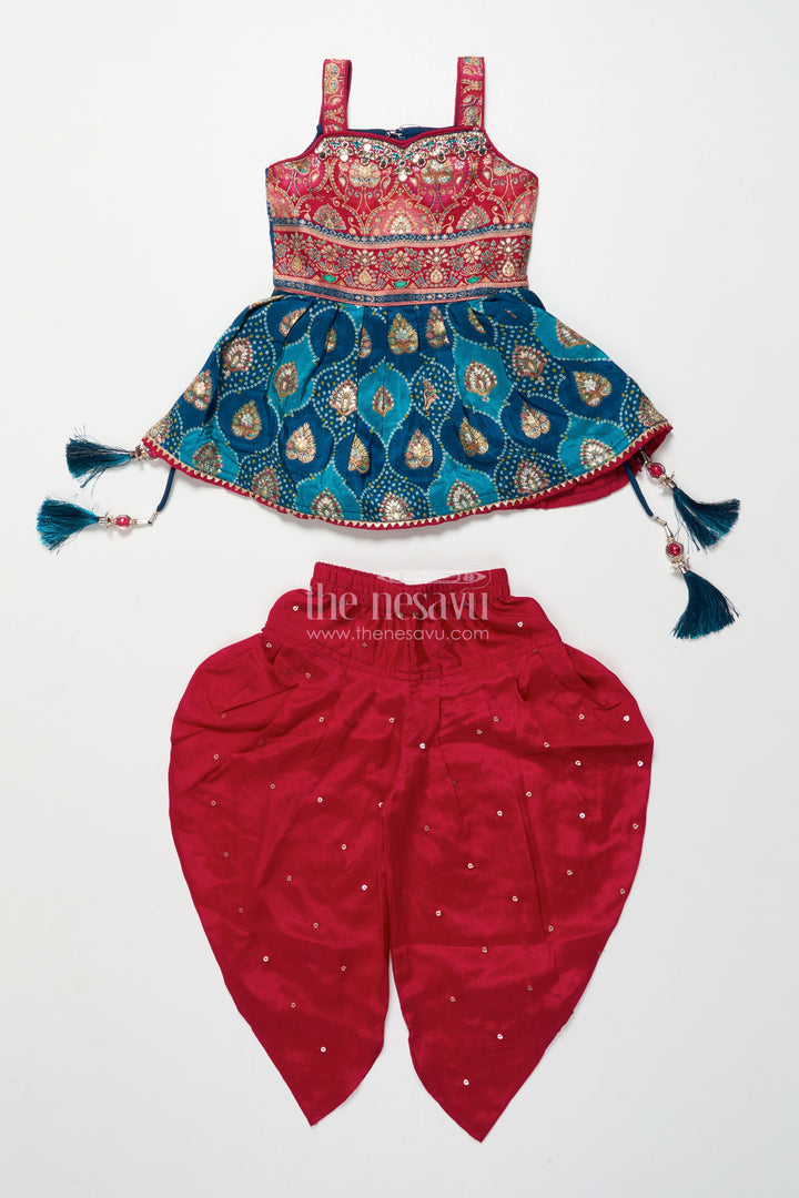 The Nesavu Girls Dothi Sets Baby Girl Ethnic Dhoti Set with Designer Yoke for Cultural Celebrations Nesavu Nesavu baby girl ethnic dhoti set designer blouse birthday festive occasions