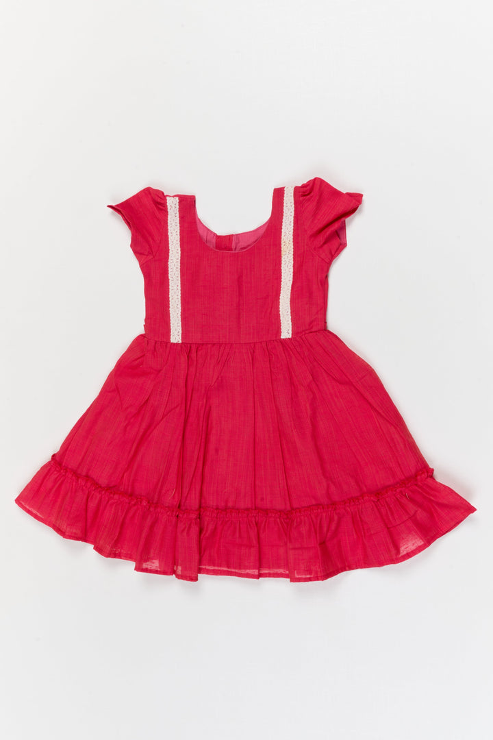 The Nesavu Girls Chanderi Frock Baby Girl Ethnic Frock in Chanderi Cotton with Soft Lace for Poojas and Outings Nesavu 10 (NB) / Pink / Chanderi GFC2095C-10 Nesavu baby girl chanderi cotton frock with lace and ruffle detail for poojas and festive family events