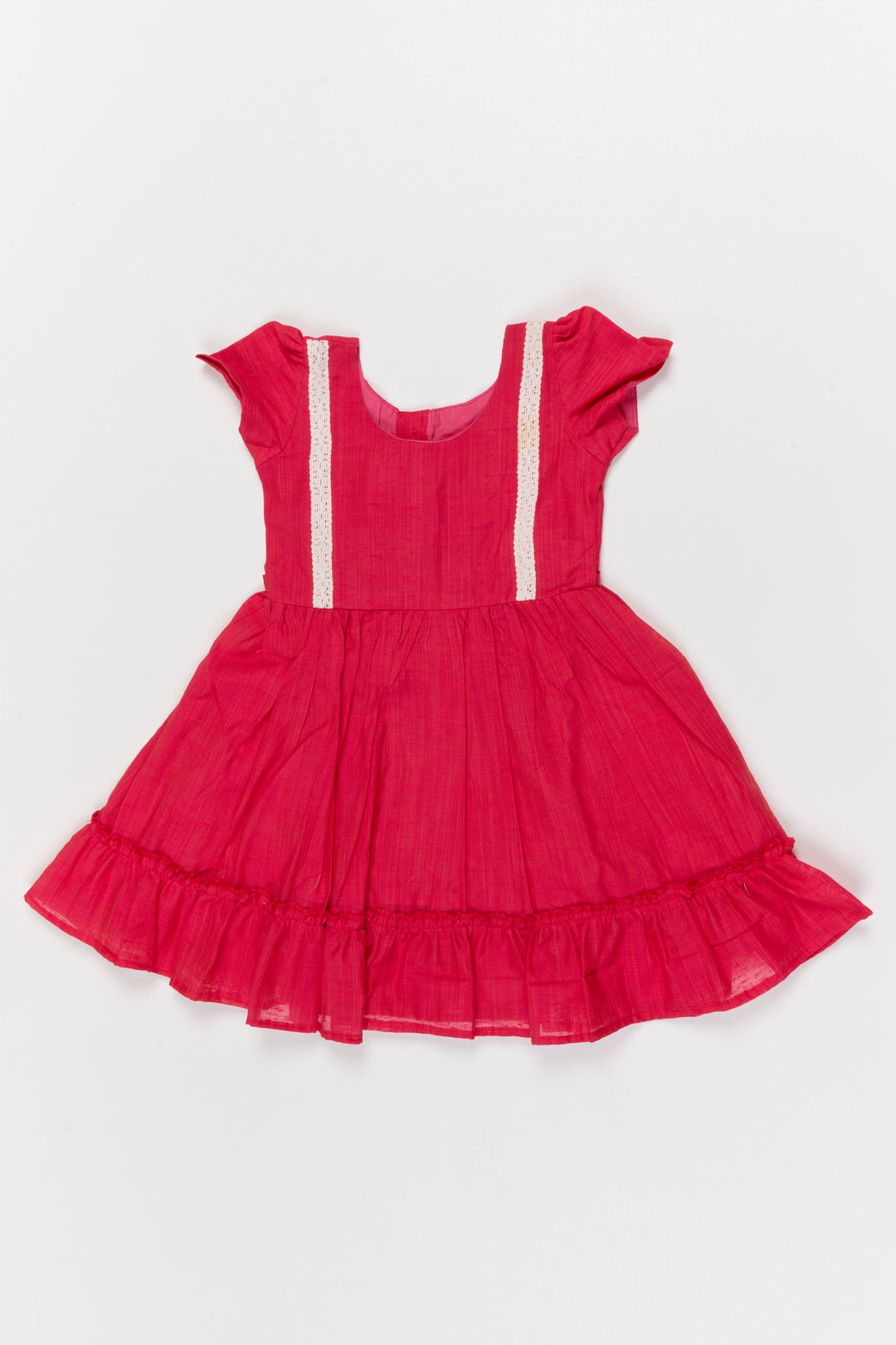 The Nesavu Girls Chanderi Frock Baby Girl Ethnic Frock in Chanderi Cotton with Soft Lace for Poojas and Outings Nesavu Nesavu baby girl chanderi cotton frock with lace and ruffle detail for poojas and festive family events