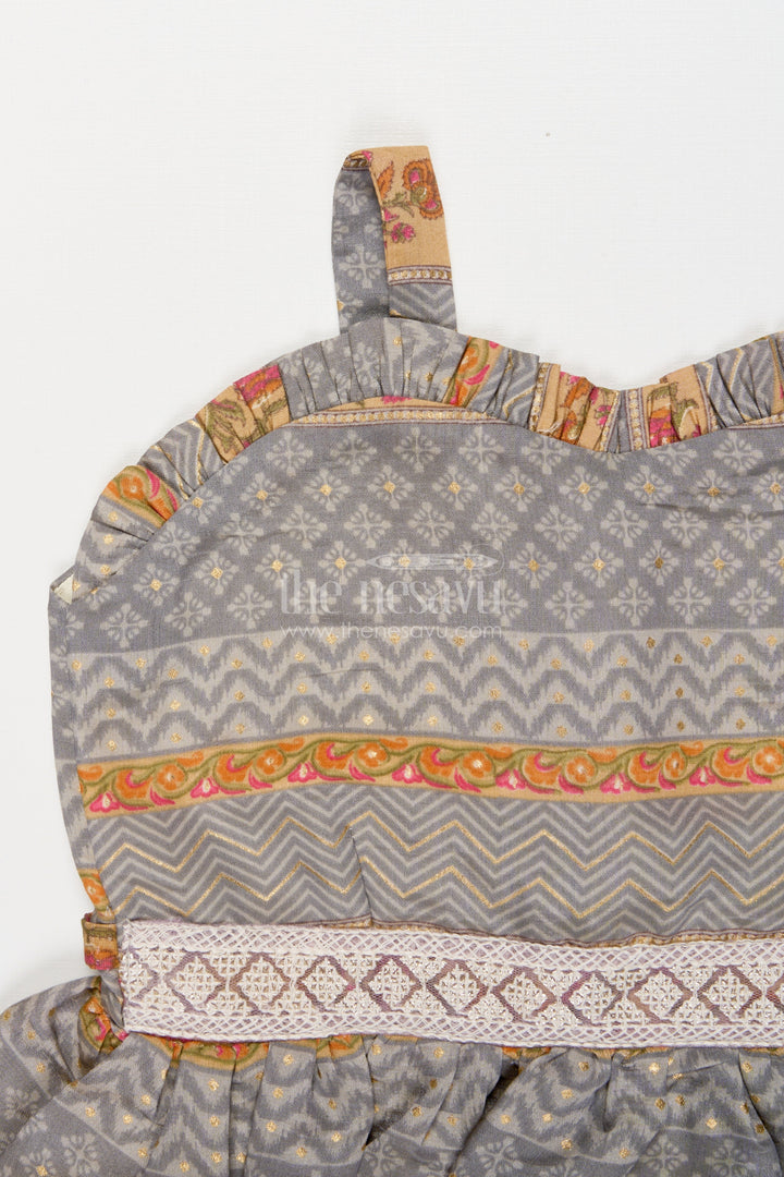 The Nesavu Girls Cotton Frock Baby Girl Ethnic Frock with Shoulder Straps and Festive Print for Special Occasions Nesavu Nesavu baby girl ethnic printed frock with straps and flared layers for festive moments