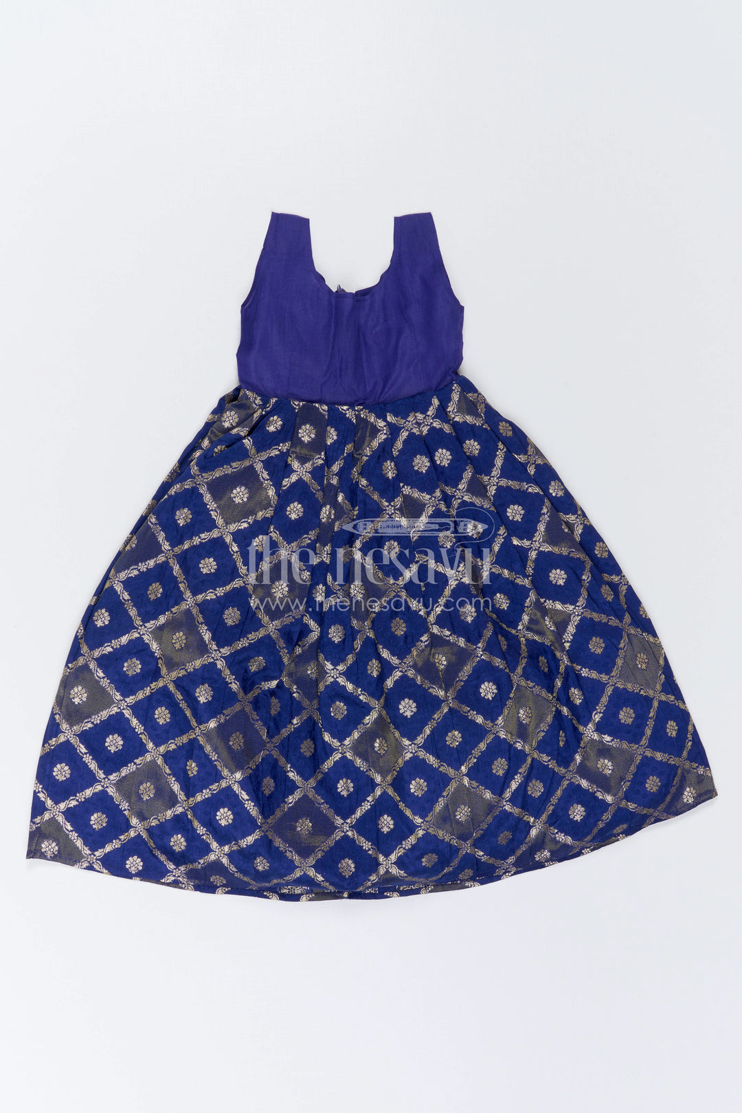 The Nesavu Pattu Pavadai Baby Girl Ethnic Pavadai Set for Festive Photo Moments Nesavu 18 (2Y) / Peach / Semi Banarasi GPP392B-18 Nesavu Baby Girl Ethnic Pavadai Set With Woven Banaras Skirt For Festive Occasions