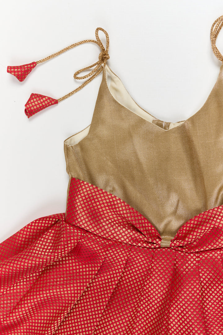 The Nesavu Tie-up Frock Baby Girl Ethnic Silk Frock with Contrast Yoke for Poojas and Family Occasions Nesavu Nesavu baby girl ethnic banaras silk frock with tissue yoke and tie-up shoulders for festive moments