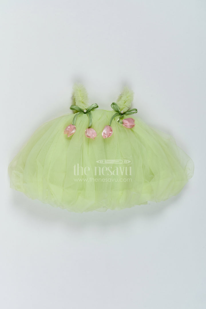 The Nesavu Girls Fancy Party Frock Baby Girl Fairy Frock for First Birthday and Garden Photoshoots Nesavu 12 (3M) / Green / Plain Net PF335A-12 Nesavu Baby Girl Fairy Net Frock For First Birthday Garden Photoshoots And Milestone Celebrations