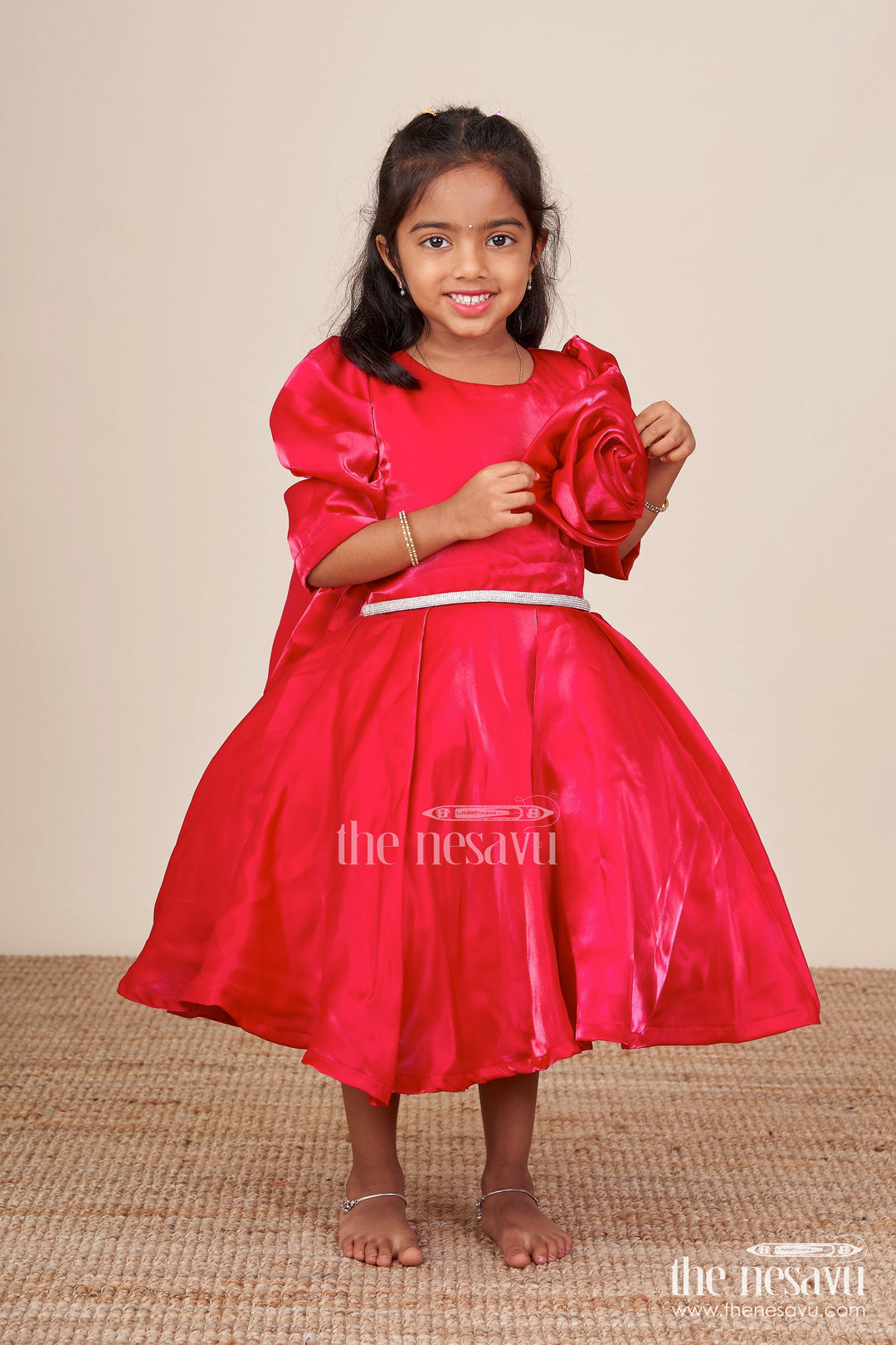 The Nesavu Girls Fancy Party Frock Baby Girl Fancy Frock for Birthday Celebrations and Party Moments Nesavu Nesavu baby girl party frock satin fabric embellished stone belt birthdays