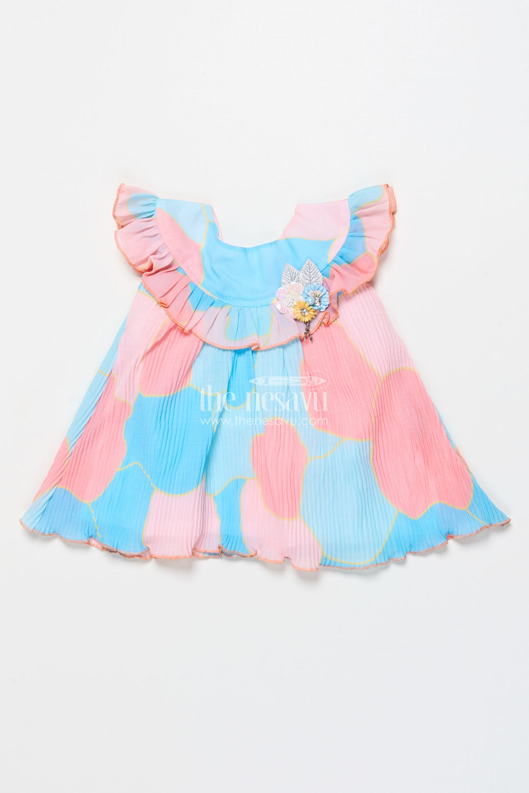The Nesavu Girls Fancy Frock Baby Girl Fancy Frock for Birthday Parties and Playdate Photos Nesavu 14 (6M) / Blue GFC1835A-14 Nesavu baby girl fancy frock digital print pleated flare birthdays outings