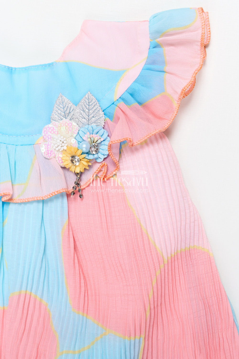 The Nesavu Girls Fancy Frock Baby Girl Fancy Frock for Birthday Parties and Playdate Photos Nesavu Nesavu baby girl fancy frock digital print pleated flare birthdays outings