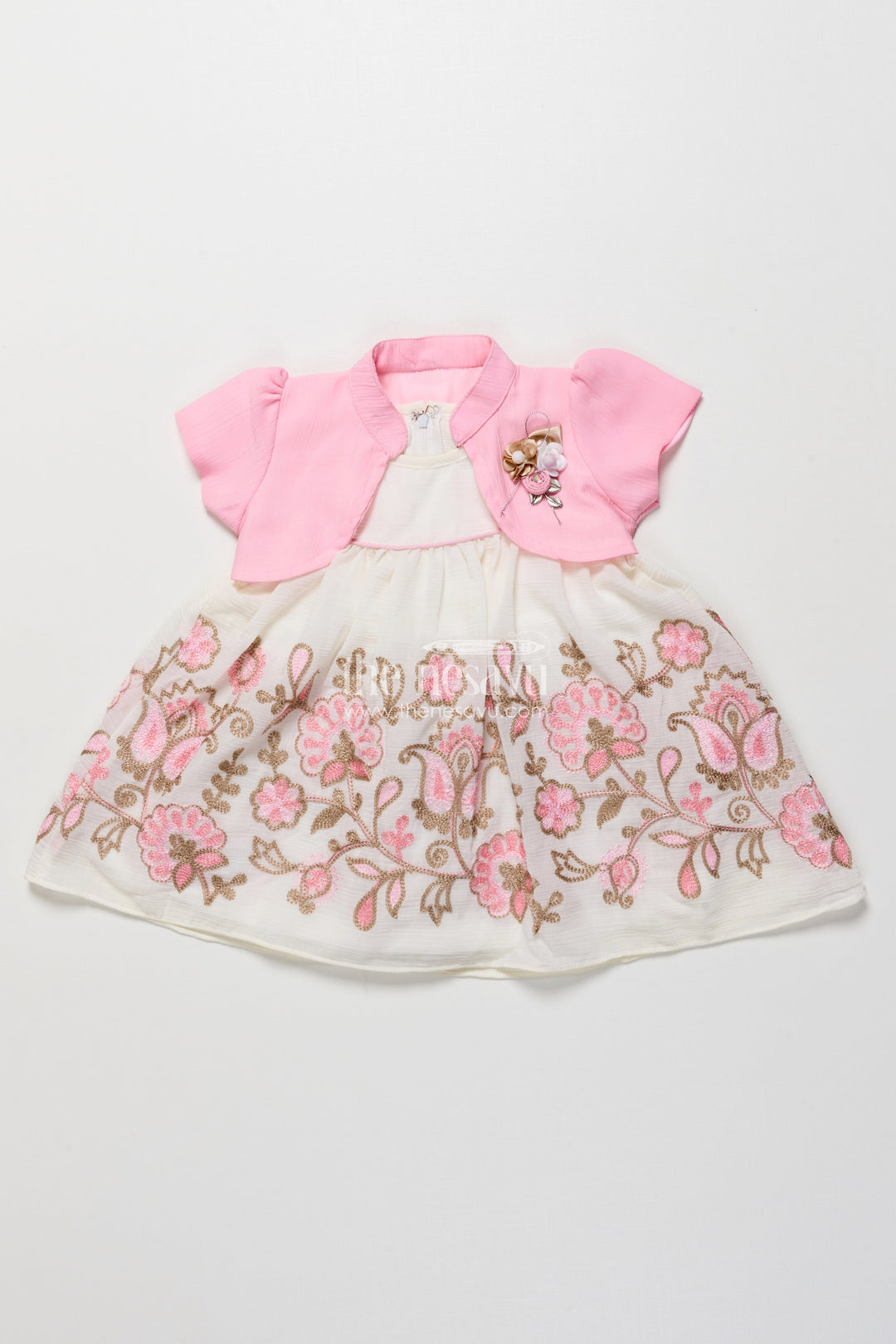 The Nesavu Girls Fancy Frock Baby Girl Fancy Frock with Jacket for Birthday Parties and Functions Nesavu 16 (1Y) / Pink GFC1865A-16 Nesavu baby girl georgette fancy frock jacket  perfect birthdays special celebrations