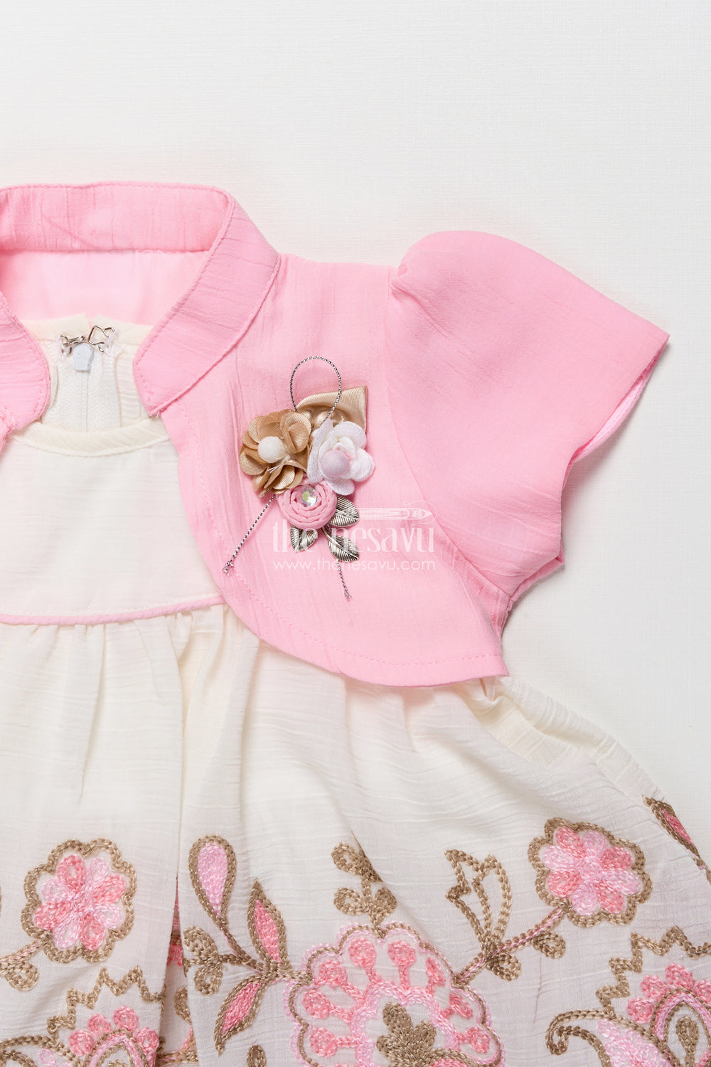 The Nesavu Girls Fancy Frock Baby Girl Fancy Frock with Jacket for Birthday Parties and Functions Nesavu Nesavu baby girl georgette fancy frock jacket  perfect birthdays special celebrations