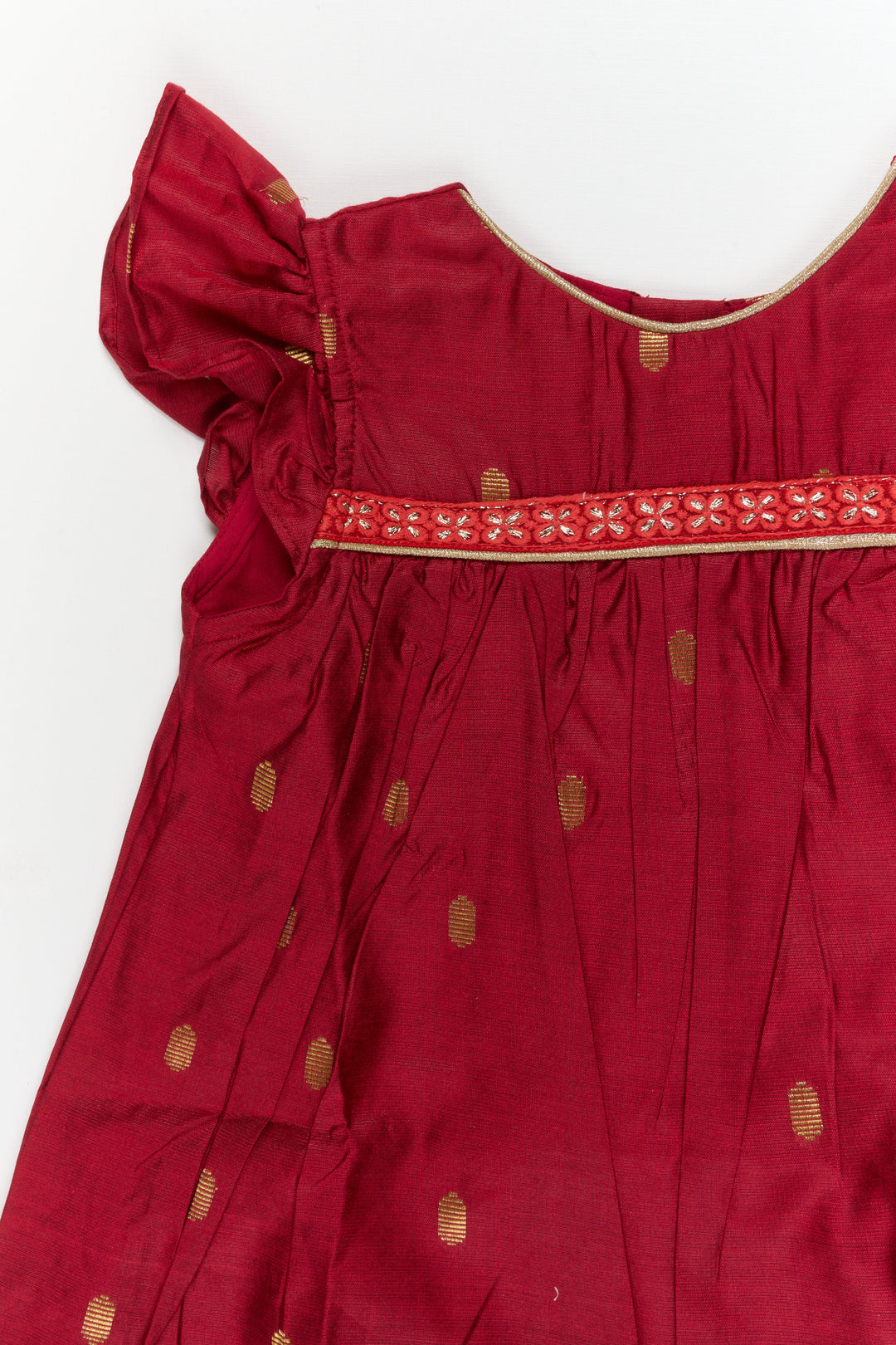 The Nesavu Girls Chanderi Frock Baby Girl Festive Frock for Birthday Parties and Poojas Nesavu Nesavu baby girl festive silk frock with golden butti for birthdays and pooja celebrations