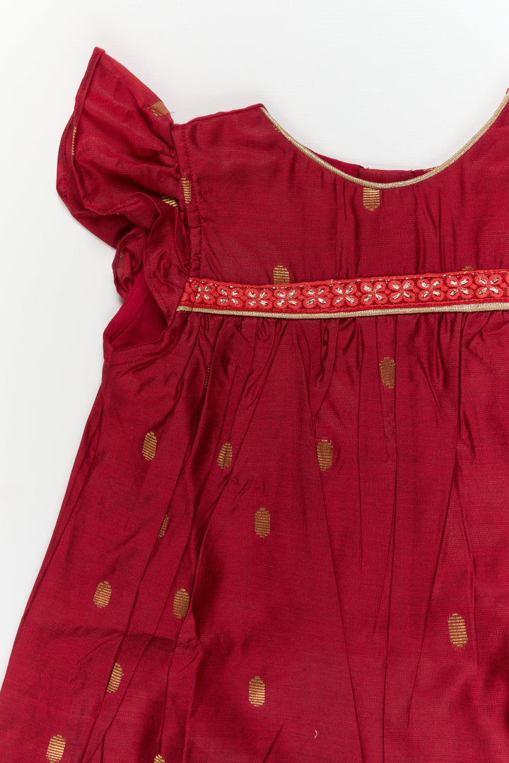 The Nesavu Girls Chanderi Frock Baby Girl Festive Frock for Birthday Parties and Poojas Nesavu Nesavu baby girl festive silk frock with golden butti for birthdays and pooja celebrations