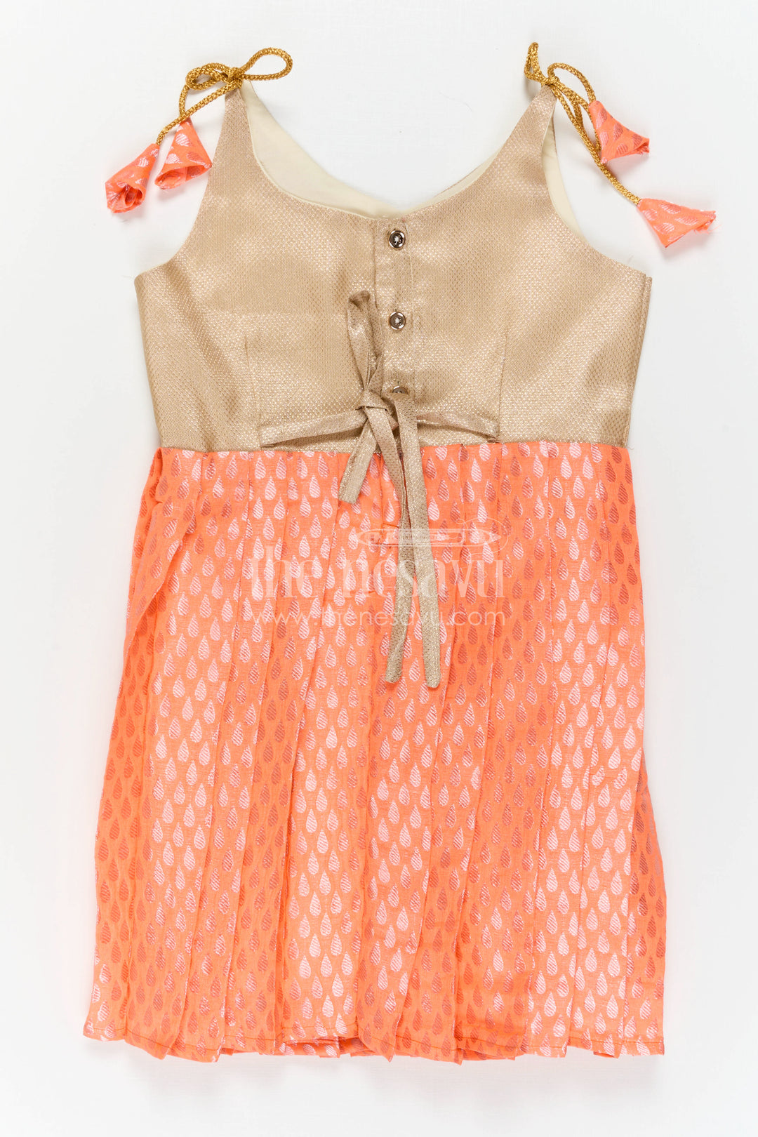 The Nesavu Tie-up Frock Baby Girl Festive Frock for Birthdays and Cultural Celebrations Nesavu Nesavu Baby Girl Festive Tie Up Frock With Peach Woven Skirt For Birthdays And Celebrations