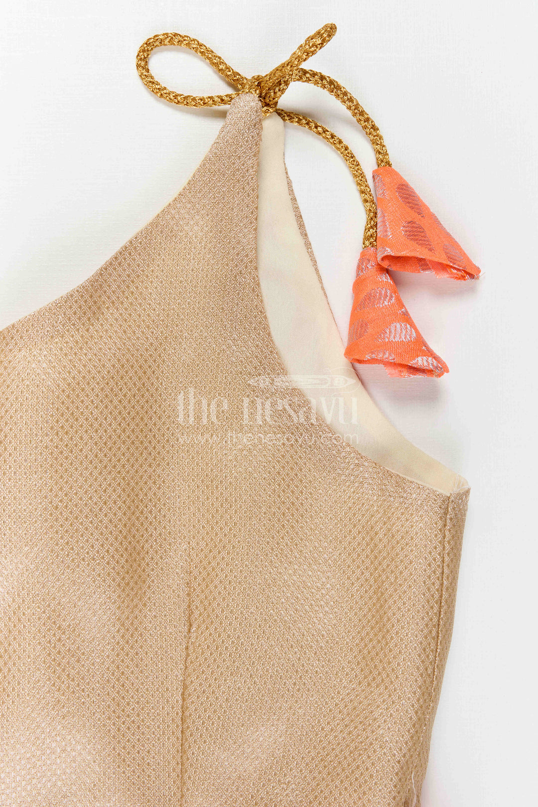 The Nesavu Tie-up Frock Baby Girl Festive Frock for Birthdays and Cultural Celebrations Nesavu Nesavu Baby Girl Festive Tie Up Frock With Peach Woven Skirt For Birthdays And Celebrations