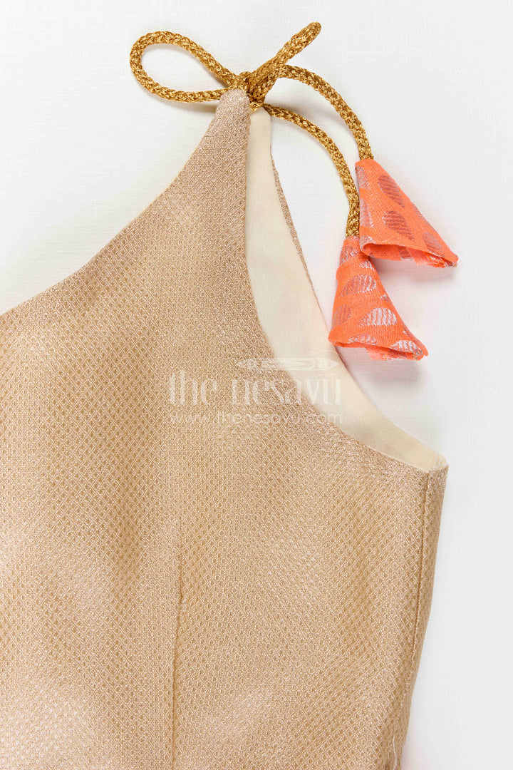 The Nesavu Tie-up Frock Baby Girl Festive Frock for Birthdays and Cultural Celebrations Nesavu Nesavu Baby Girl Festive Tie Up Frock With Peach Woven Skirt For Birthdays And Celebrations