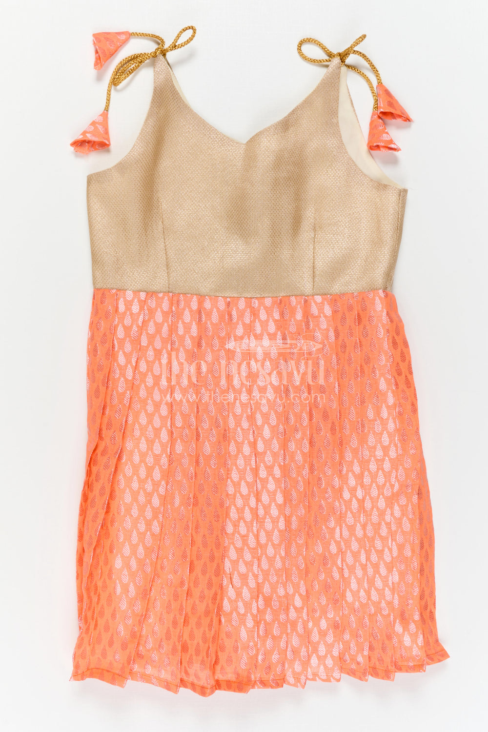 The Nesavu Tie-up Frock Baby Girl Festive Frock for Birthdays and Cultural Celebrations Nesavu Nesavu Baby Girl Festive Tie Up Frock With Peach Woven Skirt For Birthdays And Celebrations
