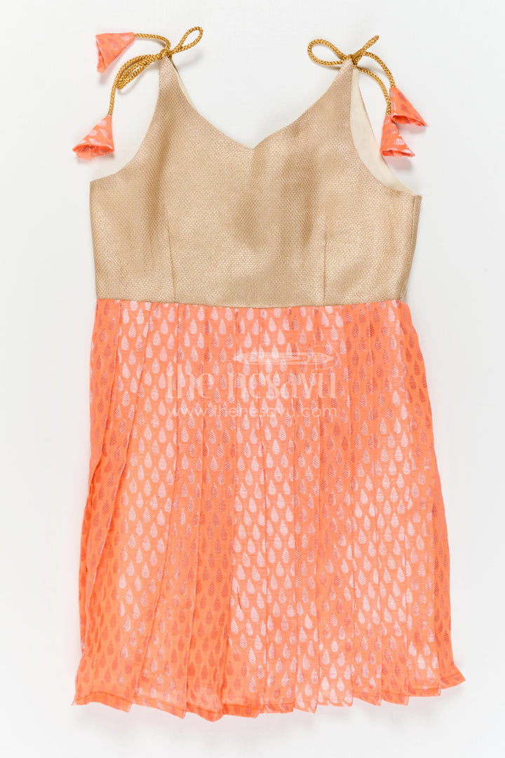 The Nesavu Tie-up Frock Baby Girl Festive Frock for Birthdays and Cultural Celebrations Nesavu Nesavu Baby Girl Festive Tie Up Frock With Peach Woven Skirt For Birthdays And Celebrations