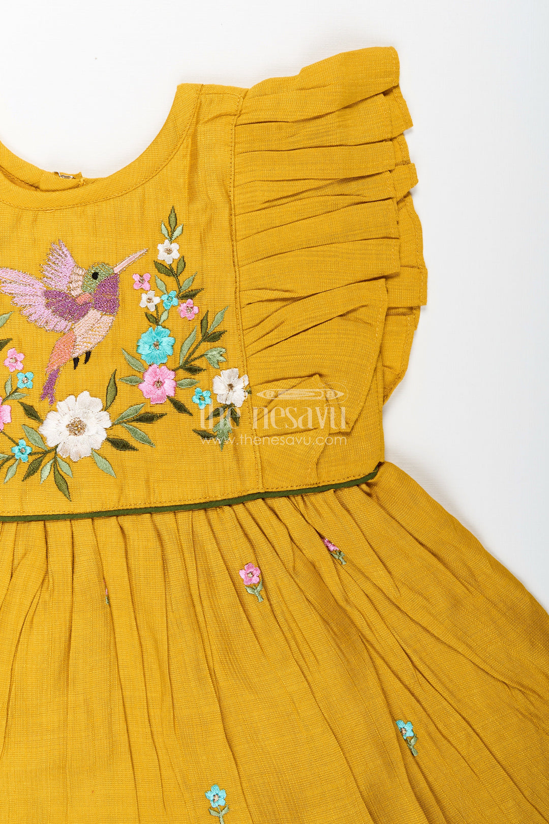 The Nesavu Girls Chanderi Frock Baby Girl Festive Frock with Bird Embroidery for Functions and Parties Nesavu Nesavu baby girl festive frock bird floral embroidery birthdays ethnic events