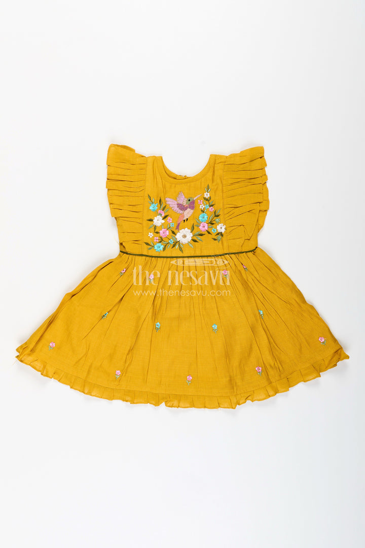 The Nesavu Girls Chanderi Frock Baby Girl Festive Frock with Bird Embroidery for Functions and Parties Nesavu Nesavu baby girl festive frock bird floral embroidery birthdays ethnic events