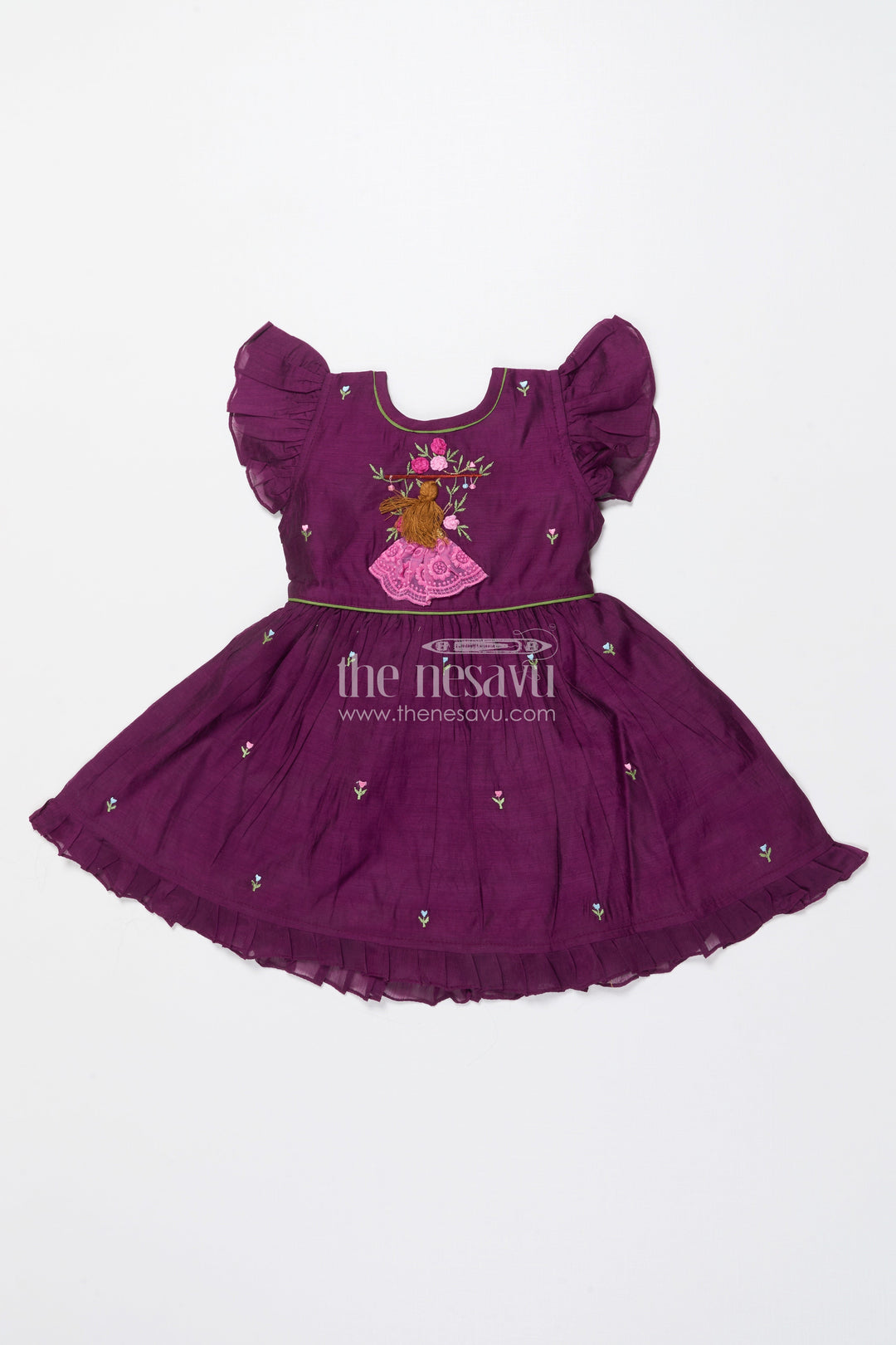 The Nesavu Girls Chanderi Frock Baby Girl Festive Frock with Embroidery for Traditional Occasions Nesavu 16 (1Y) / Purple GFC1991B-16 Nesavu baby girl chanderi cotton frock embroidery naming ceremony festive occasions