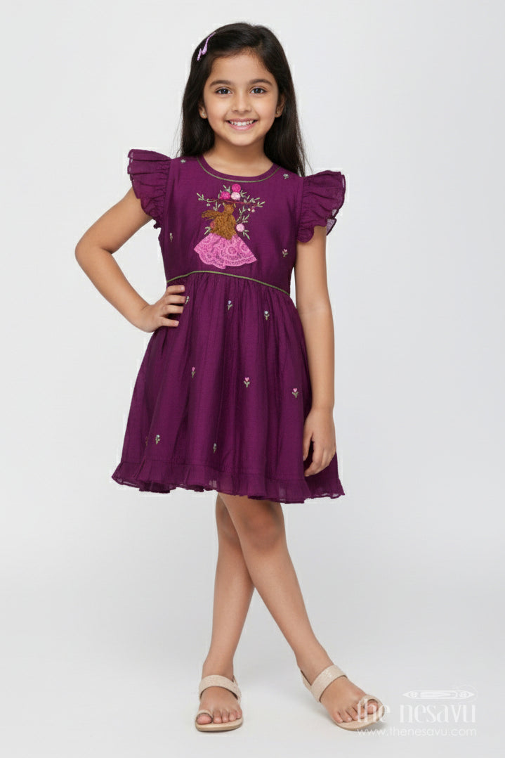 The Nesavu Girls Chanderi Frock Baby Girl Festive Frock with Embroidery for Traditional Occasions Nesavu 16 (1Y) / Purple GFC1991B-16 Nesavu baby girl chanderi cotton frock embroidery naming ceremony festive occasions