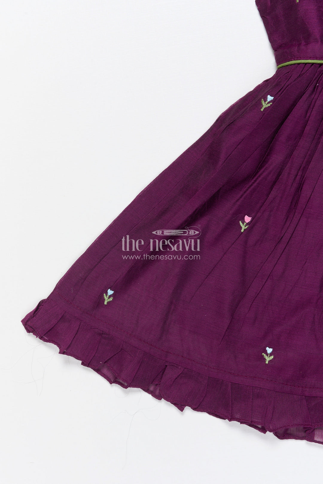 The Nesavu Girls Chanderi Frock Baby Girl Festive Frock with Embroidery for Traditional Occasions Nesavu Nesavu baby girl chanderi cotton frock embroidery naming ceremony festive occasions