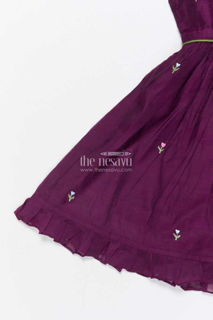 The Nesavu Girls Chanderi Frock Baby Girl Festive Frock with Embroidery for Traditional Occasions Nesavu Nesavu baby girl chanderi cotton frock embroidery naming ceremony festive occasions