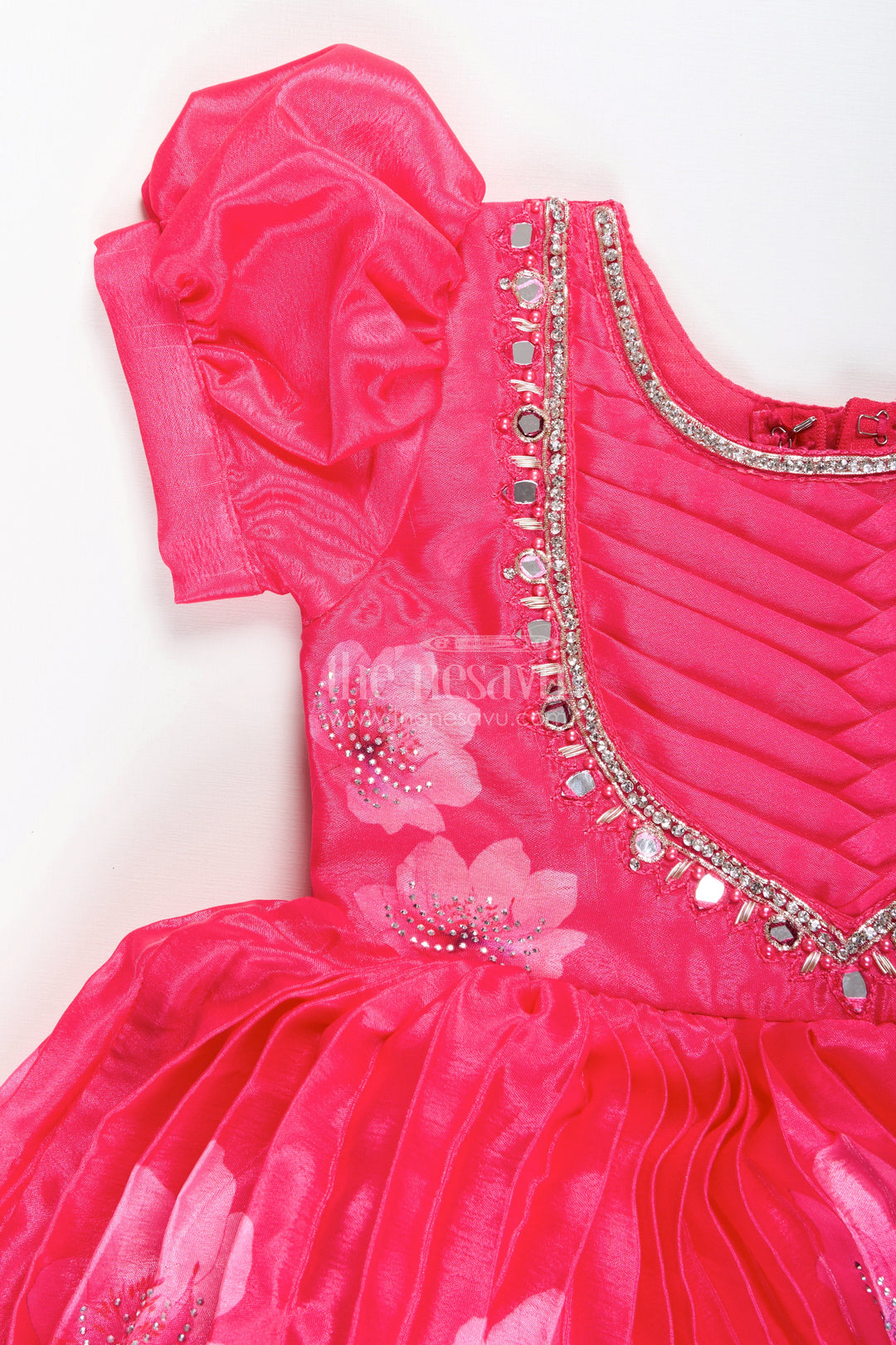 The Nesavu Silk Frock Baby girl festive frock with mirror work for birthdays and ethnic events Nesavu Nesavu baby girl festive frock mirror embroidery floral print  perfect birthdays