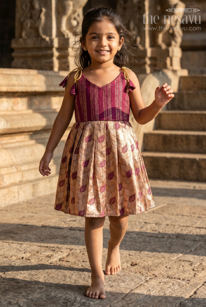 The Nesavu Tie-up Frock Baby Girl Festive Tie up Frock for Wedding Celebrations Nesavu 14 (6M) / Maroon / Semi Banarasi T433C-14 Nesavu Baby Girl Tie Up Frock With Woven Semi Banaras Skirt For Festive Occasions