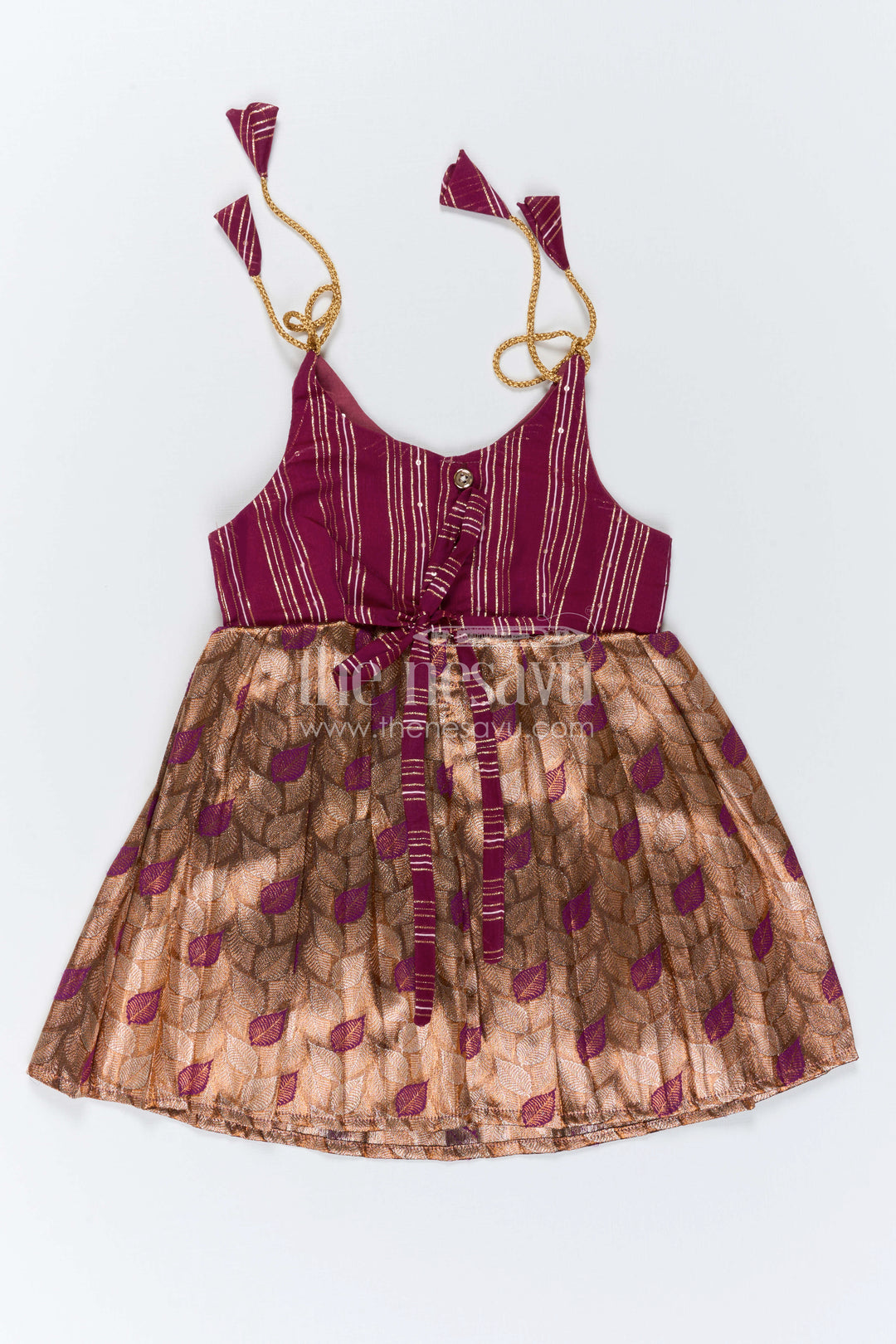 The Nesavu Tie-up Frock Baby Girl Festive Tie up Frock for Wedding Celebrations Nesavu Nesavu Baby Girl Tie Up Frock With Woven Semi Banaras Skirt For Festive Occasions