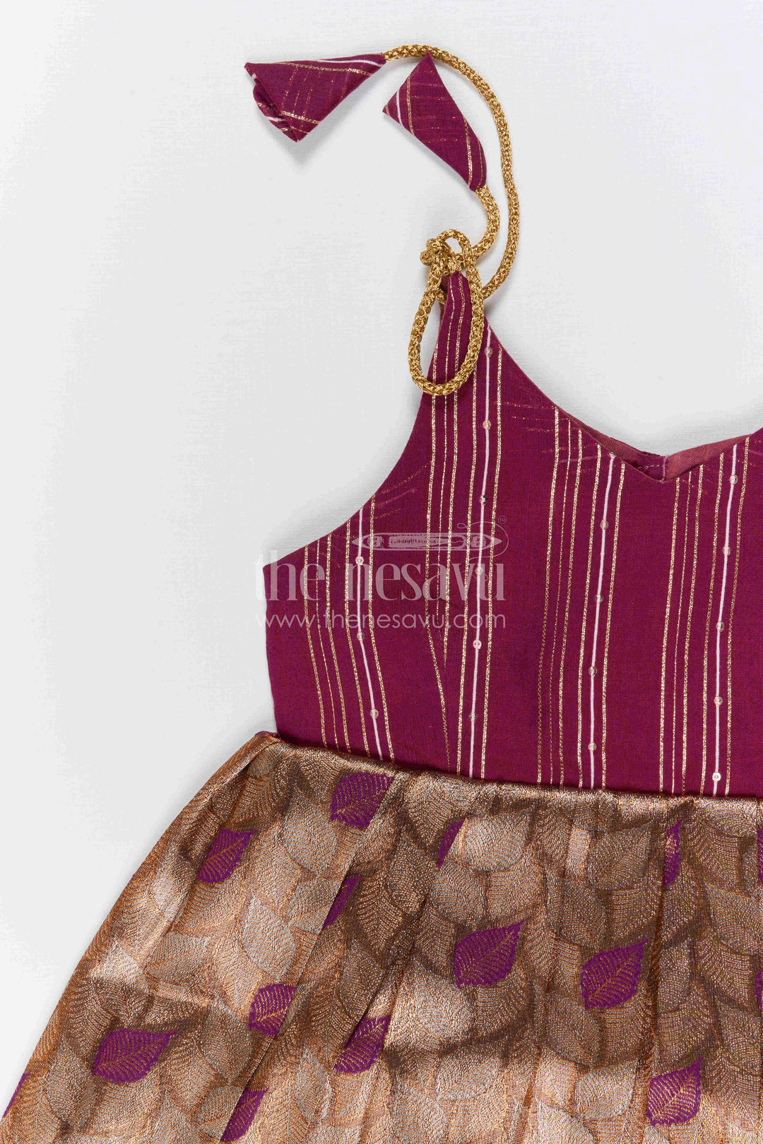 The Nesavu Tie-up Frock Baby Girl Festive Tie up Frock for Wedding Celebrations Nesavu Nesavu Baby Girl Tie Up Frock With Woven Semi Banaras Skirt For Festive Occasions