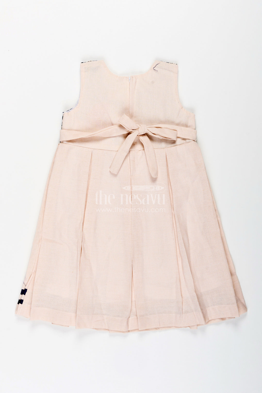 The Nesavu Girls Fancy Frock Baby Girl Flax Cotton Frock with Navy Yoke Embroidery for Festive Occasions Nesavu Nesavu baby girl flax cotton frock navy yoke embroidery birthdays festive wear