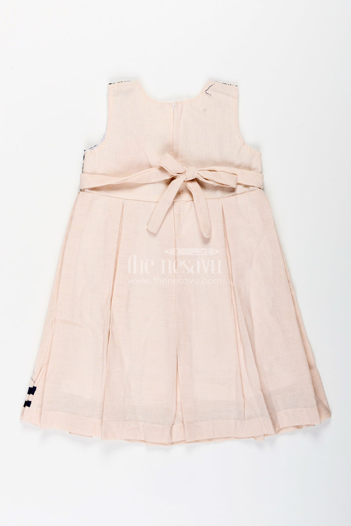 The Nesavu Girls Fancy Frock Baby Girl Flax Cotton Frock with Navy Yoke Embroidery for Festive Occasions Nesavu Nesavu baby girl flax cotton frock navy yoke embroidery birthdays festive wear