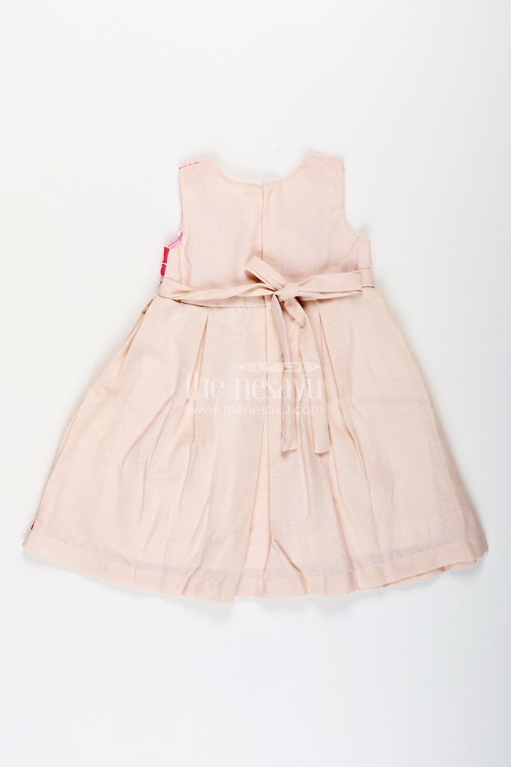 The Nesavu Girls Fancy Frock Baby Girl Flax Cotton Frock with Pink Yoke Embroidery for Parties Nesavu Nesavu baby girl flax cotton frock pink embroidered yoke festive casual wear