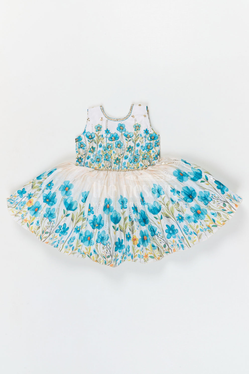 The Nesavu Silk Frock Baby Girl Floral Frock for Birthday Party and Festive Photos Nesavu 18 (2Y) / Chinnon silk with digital print / Green SF1138B-18 Nesavu baby girl floral birthday party frock chinnon silk digital print festive dress for kids