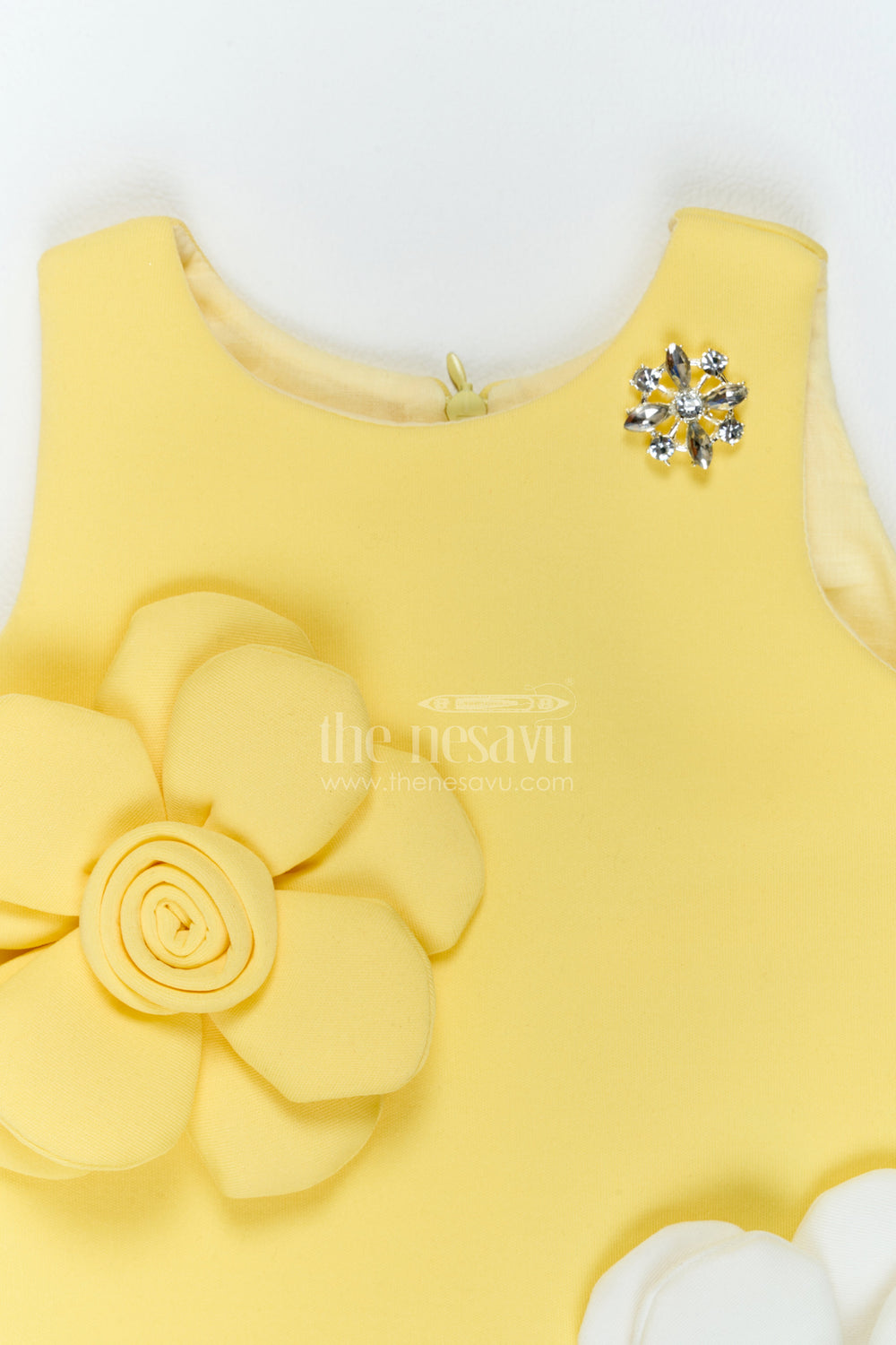 The Nesavu Girls Fancy Party Frock Baby Girl Flower Applique Dress for Birthday Outings and Family Parties Nesavu Nesavu Baby Girl Flower Applique Scuba Dress For Birthday Outings Family Parties And Milestone Moments