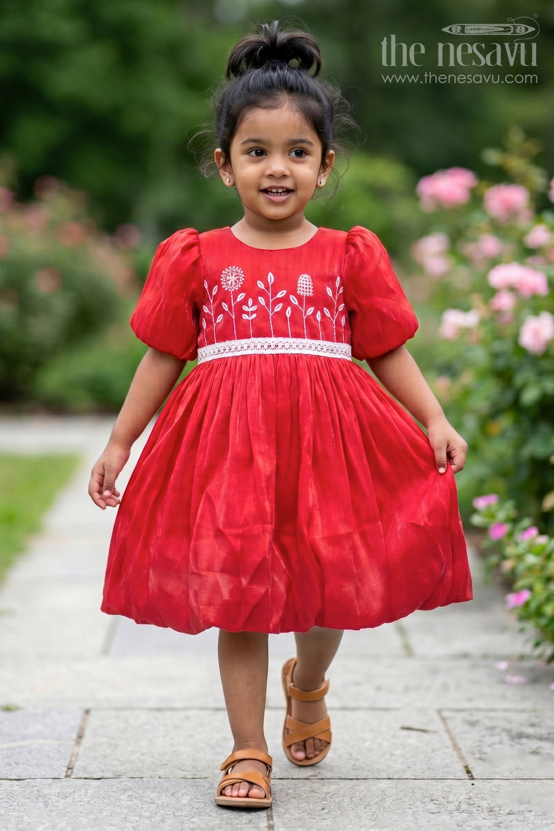 The Nesavu Girls Cotton Frock Baby Girl Frock for Birthday and Festive Outings Nesavu 20 (3Y) / Pink / Organza GFC2253A-20 Nesavu Baby Girl Party Frock With Thread Embroidery For Birthdays And Festive Family Celebrations