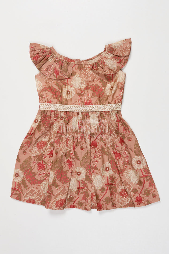 The Nesavu Girls Cotton Frock Baby Girl Frock for Casual Days and Playful Twirls Nesavu 18 (2Y) / Orange GFC2018A-18 Nesavu baby girl cotton frock with floral print and lace detail for playful casual wear