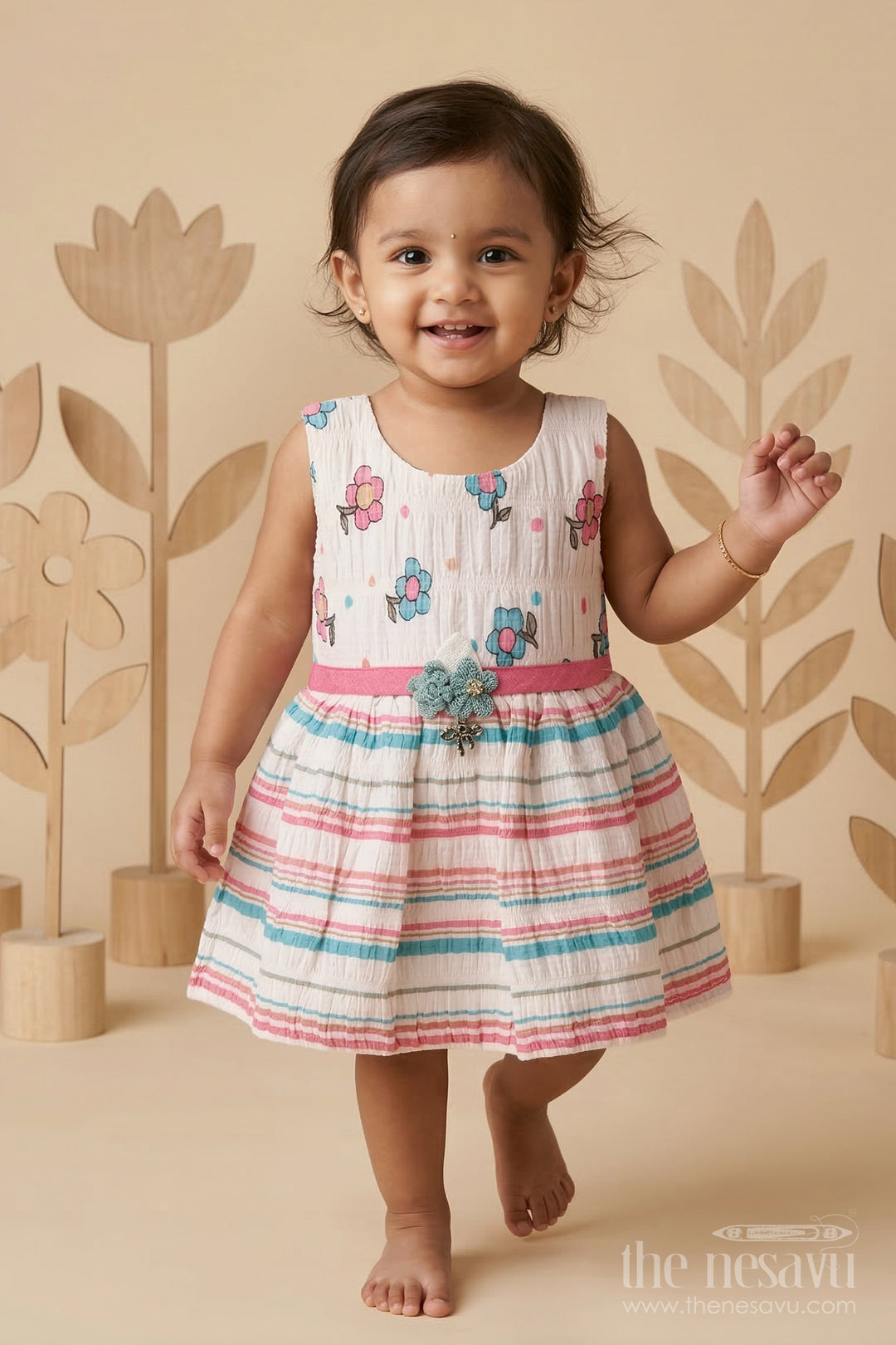 The Nesavu Baby Frocks Baby Girl Frock for Casual Outings and Everyday Wear Dress Nesavu 14 (6M) / Multicolor / Cotton BFJ975B-14 Nesavu baby girl cotton frock for casual outings and everyday wear with floral digital print