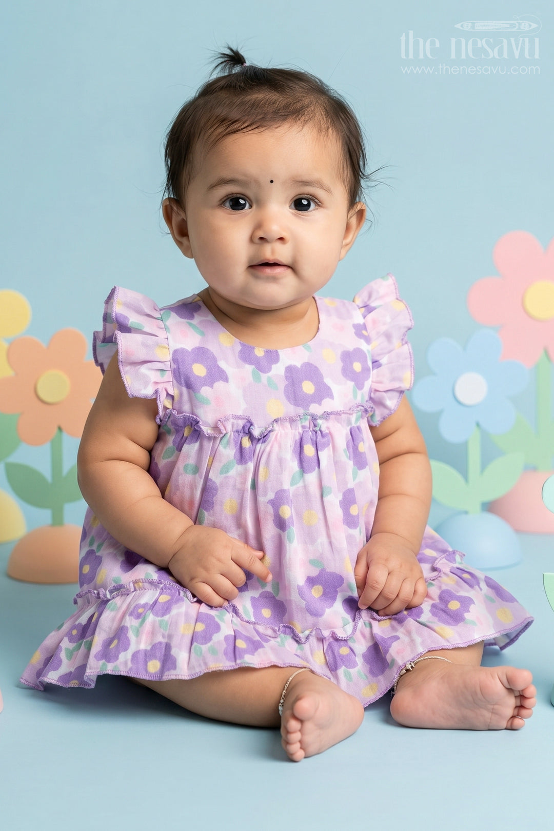 The Nesavu Baby Cotton Frocks Baby Girl Frock for Daily Wear and Playful Outings Nesavu 14 (6M) / Purple / Muslin Cotton BFJ997A-14 Nesavu Baby Girl Muslin Cotton Frock For Daily Wear And Outings With Digital Print Soft Comfortable Outfit