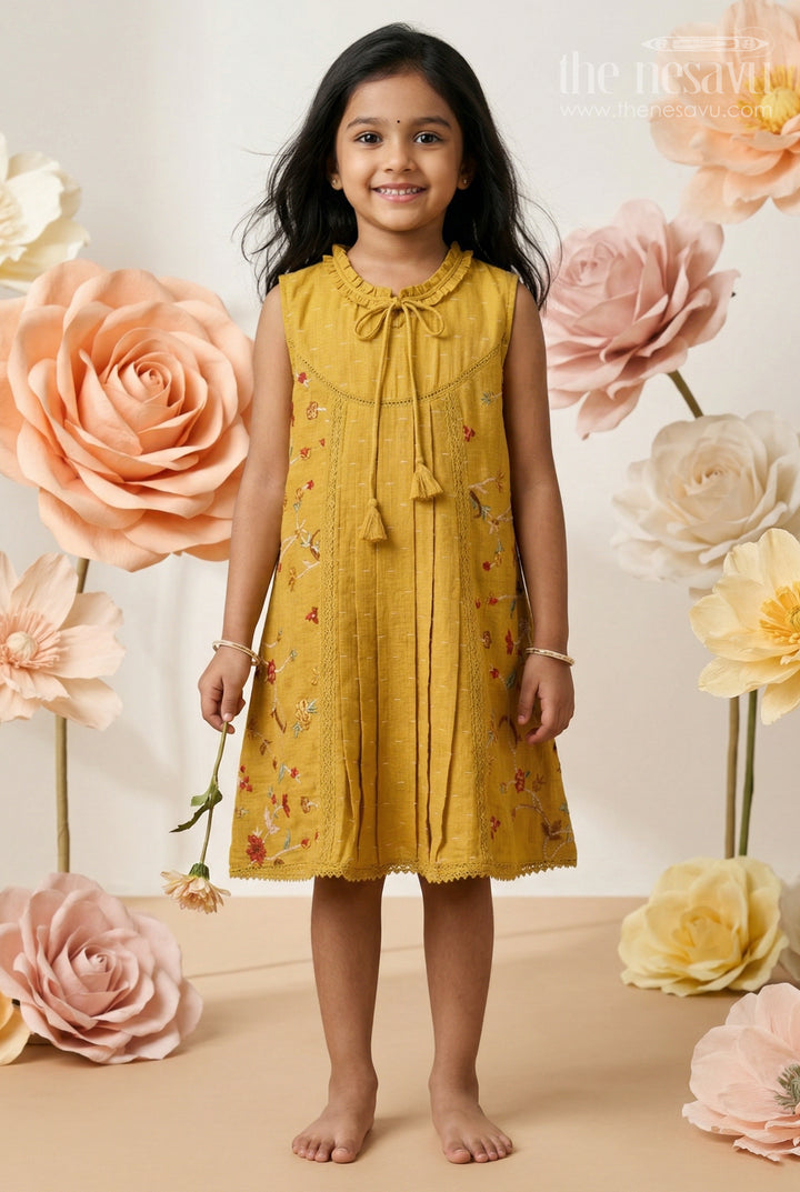 The Nesavu Girls Cotton Frock Baby Girl Frock for Daytime Events and Playful Outings Nesavu 22 (4Y) / Yellow / Cotton GFC2176B-22 Nesavu Baby Girl Cotton Frock For Daytime Outings And Playdates With Embroidered Flared Silhouette